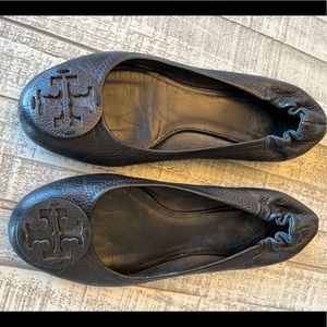 Tory Burch Black Leather Ballet Flats Shoes